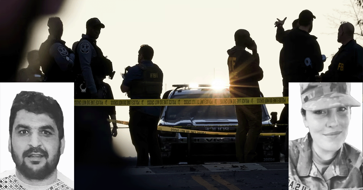 The crime scene near the White House in Washington D.C., where Afghan refugee Rahmanullah Lakanwal (left) shot two members of the West Virginia National Guard, including Sarah Beckstrom, who later died of her wounds.