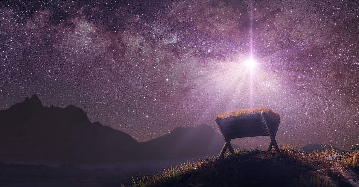The Christmas star shines down on the manger.