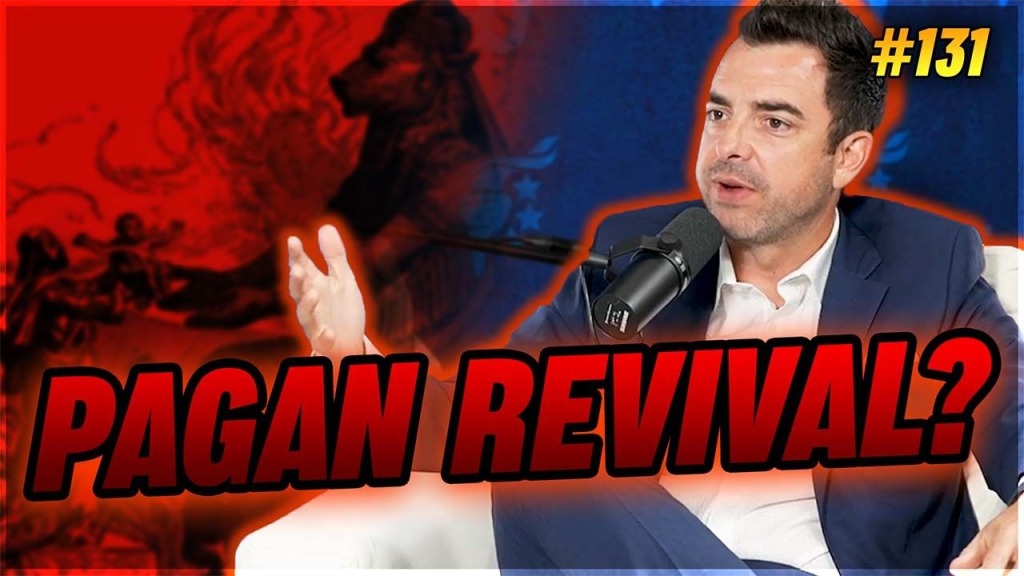 Lucas Miles sitting for an interview, with the words "Pagan Revival?" across the screen.