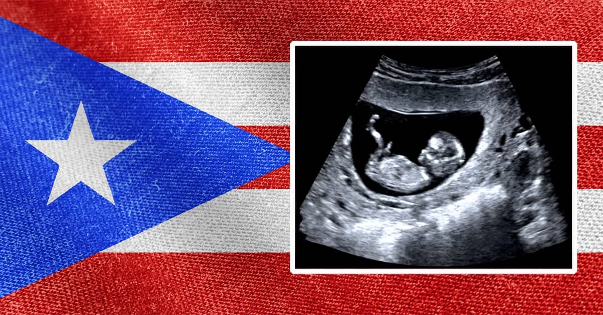 Puerto Rico flag with a framed ultrasound image of an unborn baby