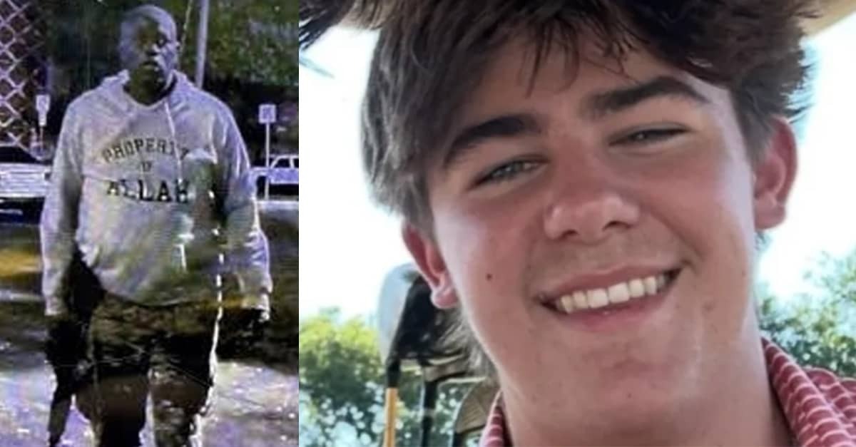 Ndiaga Diagne, the Austin mass shooter, seen wearing a shirt that says "Property of Allah" and carrying a rifle (left); and Ryder Harrington, 19, who was killed (right).