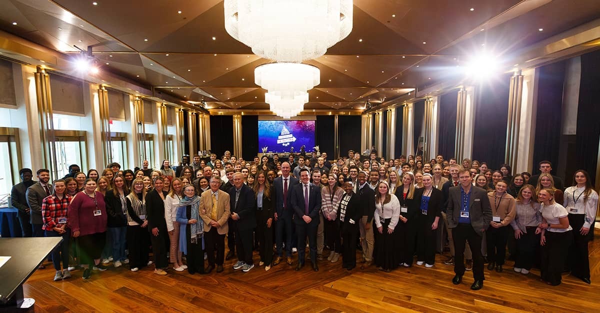 More than 100 Liberty University students and Standing for Freedom Center leaders gather for a group photo at the 2026 Leadership in Action Symposium at the Museum of the Bible in Washington, D.C.