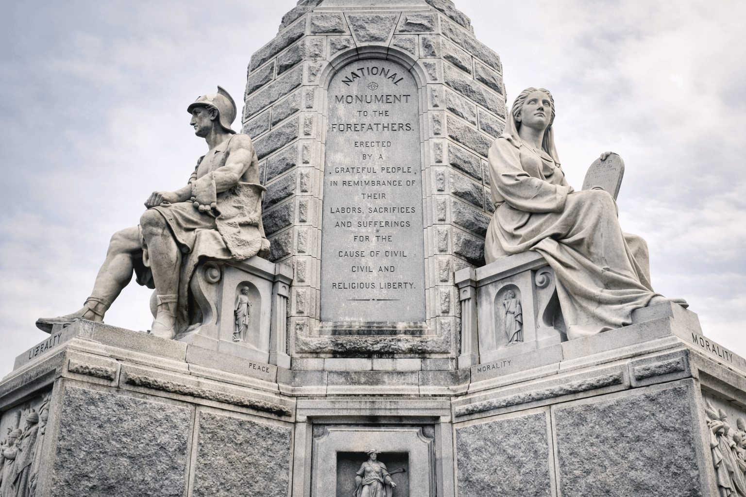 National Monument to the Forefathers in Plymouth, Massachusetts, honoring the Pilgrims’ sacrifices for civil and religious liberty.