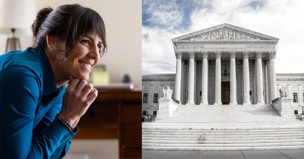 Split image of Christian counselor Kaley Chiles (left) and the Supreme Court building in Washington, D.C.