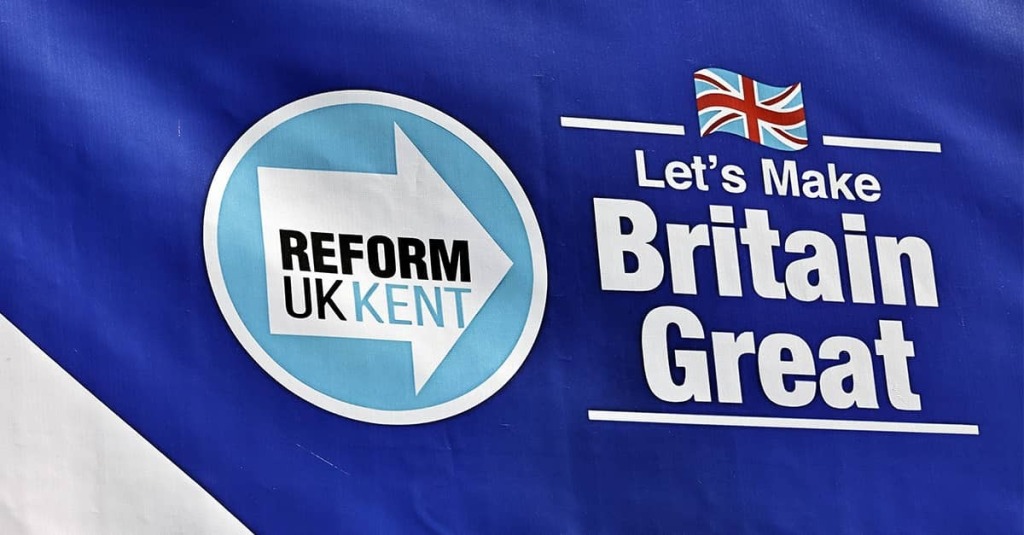 A campaign poster for Reform UK, featuring a Union Jack flag and the slogan "Let's Make Britain Great"